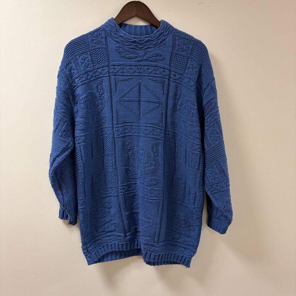 Jonathan Logan VTG 80's Blue Textured Chunky Knit Classic Blue Cozy Sweater L